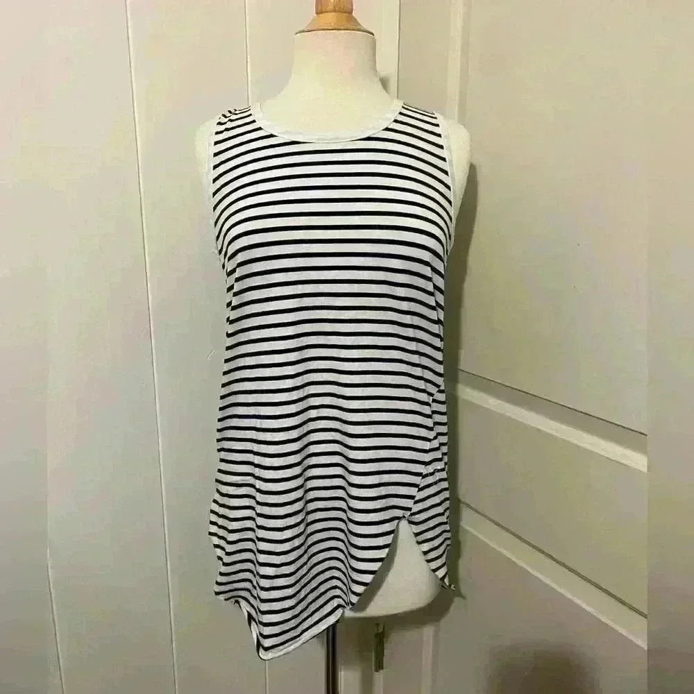 Frank & Eileen Asymmetrical Tee Lab Striped Tank Top Black White